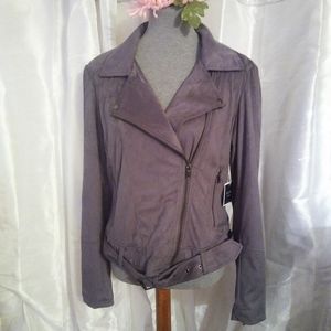 New Steel Faux Suede Steel Gray Motto Jacket